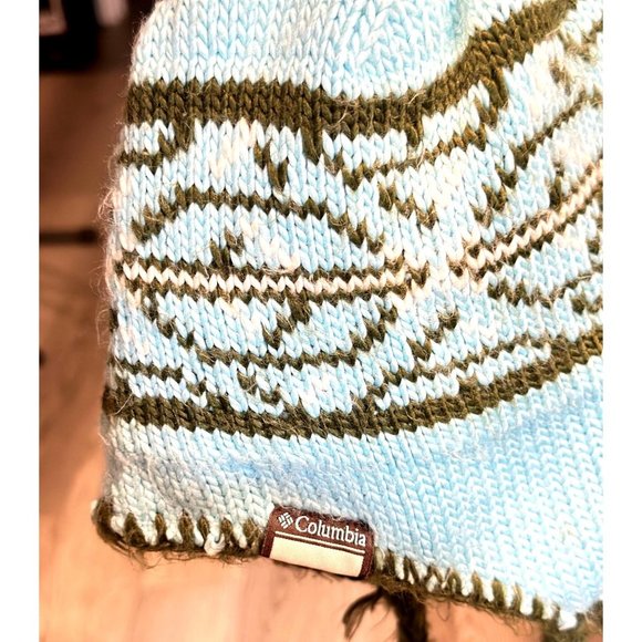 Columbia Youth Winter Beanie Hat Ear Flaps Pig Tails Geometric Design Fleece - Picture 5 of 6